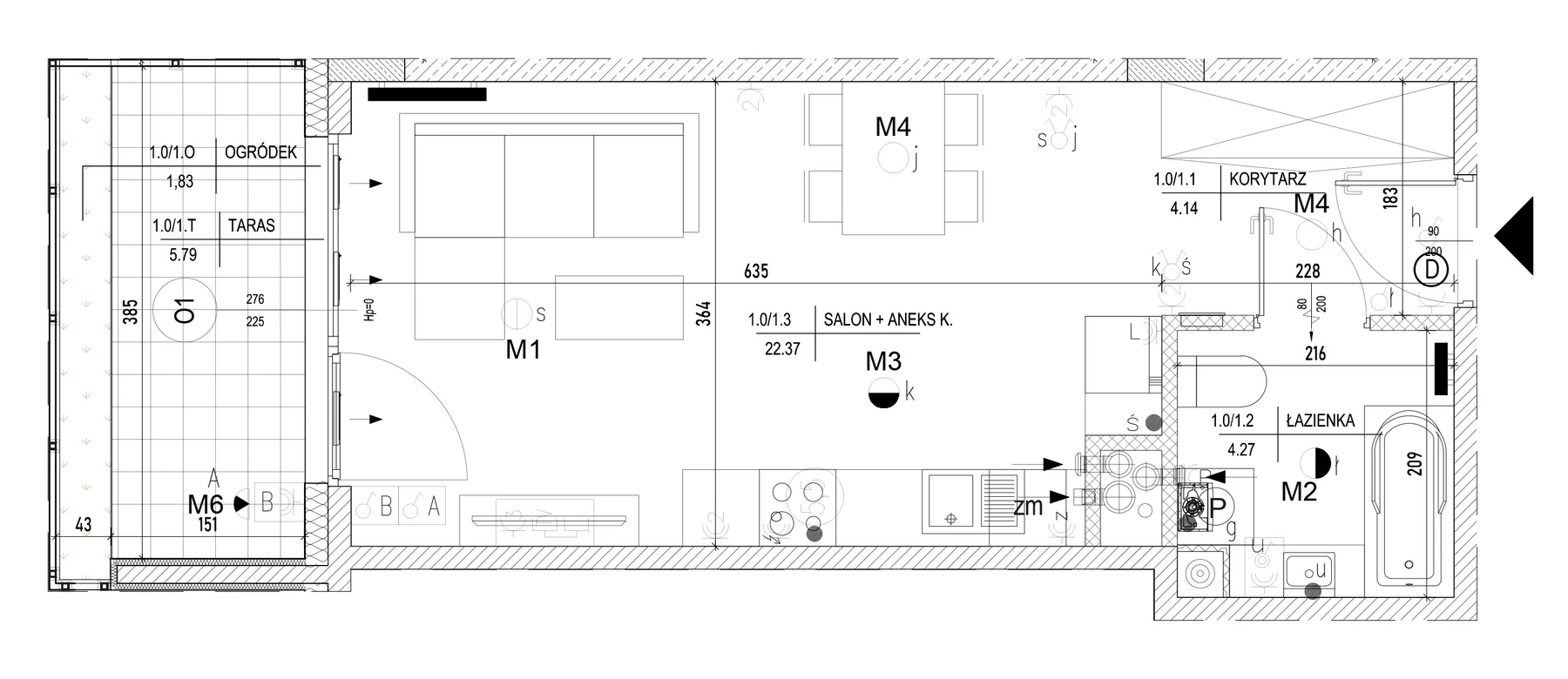 Rzut 2D mieszkania z dokumentacji projektowej